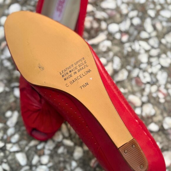 Vintage Westies Red Leather Peep Toe Heels Size 7.5 Narrow - Picture 7 of 7